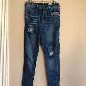 Embroidered High Waisted Blue Jeans